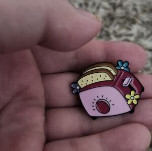 Pink Toaster Enamel Pin with Floral Accents